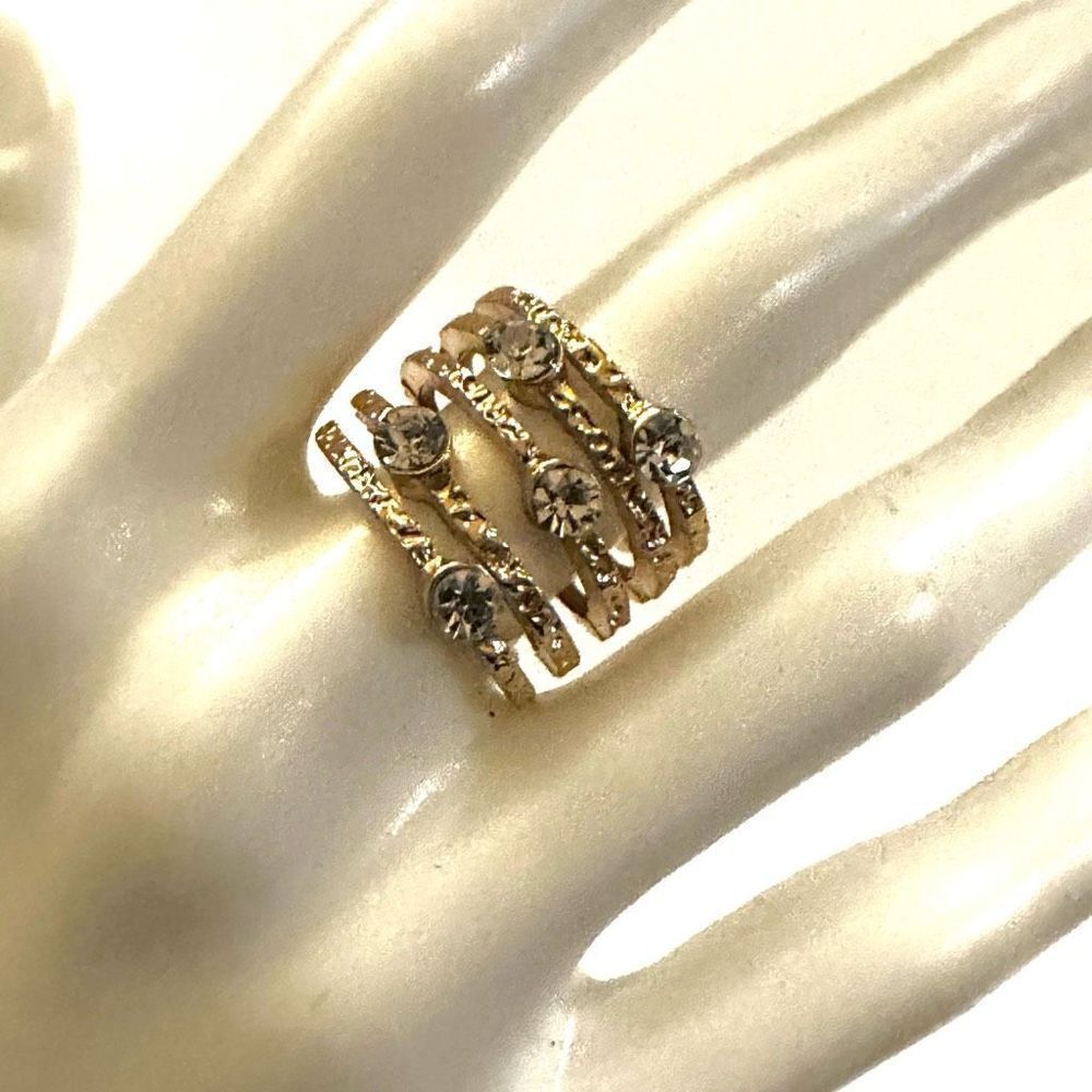Gold tone rhinestone wide band ring
